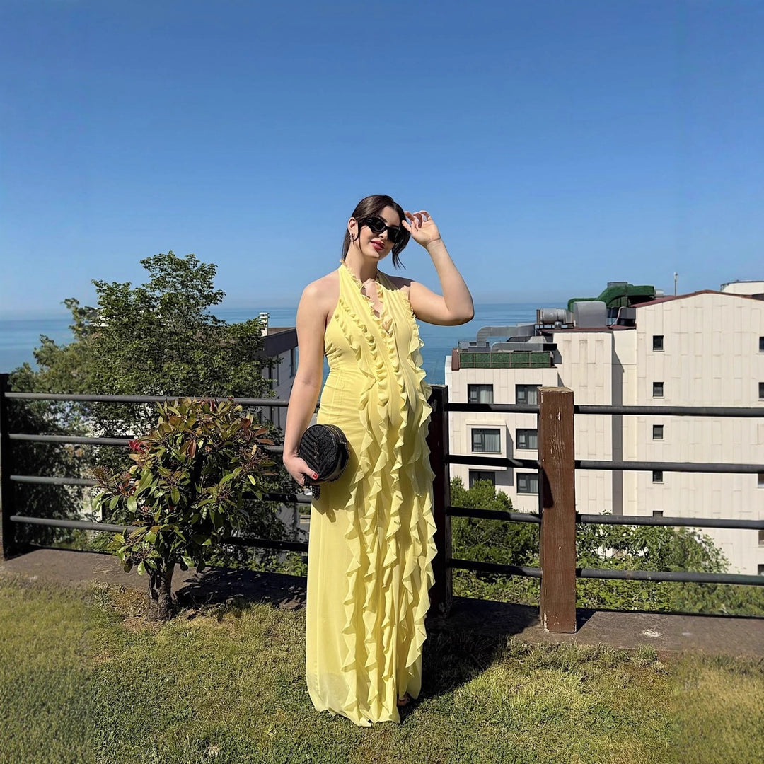 Damen Maxikleid mit voluminösem Rüschendesign R&B