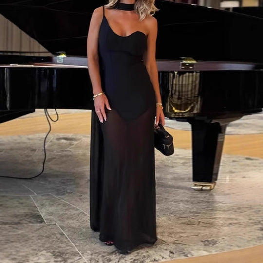 Damen Elegantes bodenlanges Abendkleid mit trägerlosem Design und fließendem Stoff R&B