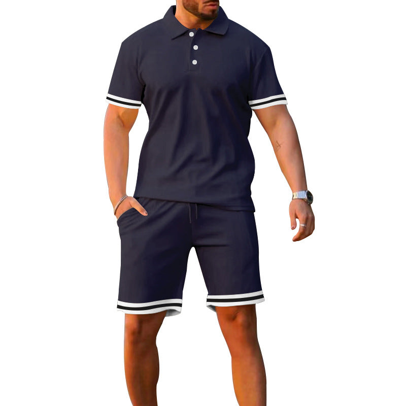 Herren Sportliches Polo- und Shorts-Set mit Kontrastdetails R&B
