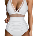 Damen Hochtaillierter Badeanzug mit transparenten Einsätzen R&B