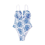 Damen Einteiliger Badeanzug mit floralem Design und tiefem V-Ausschnitt R&B