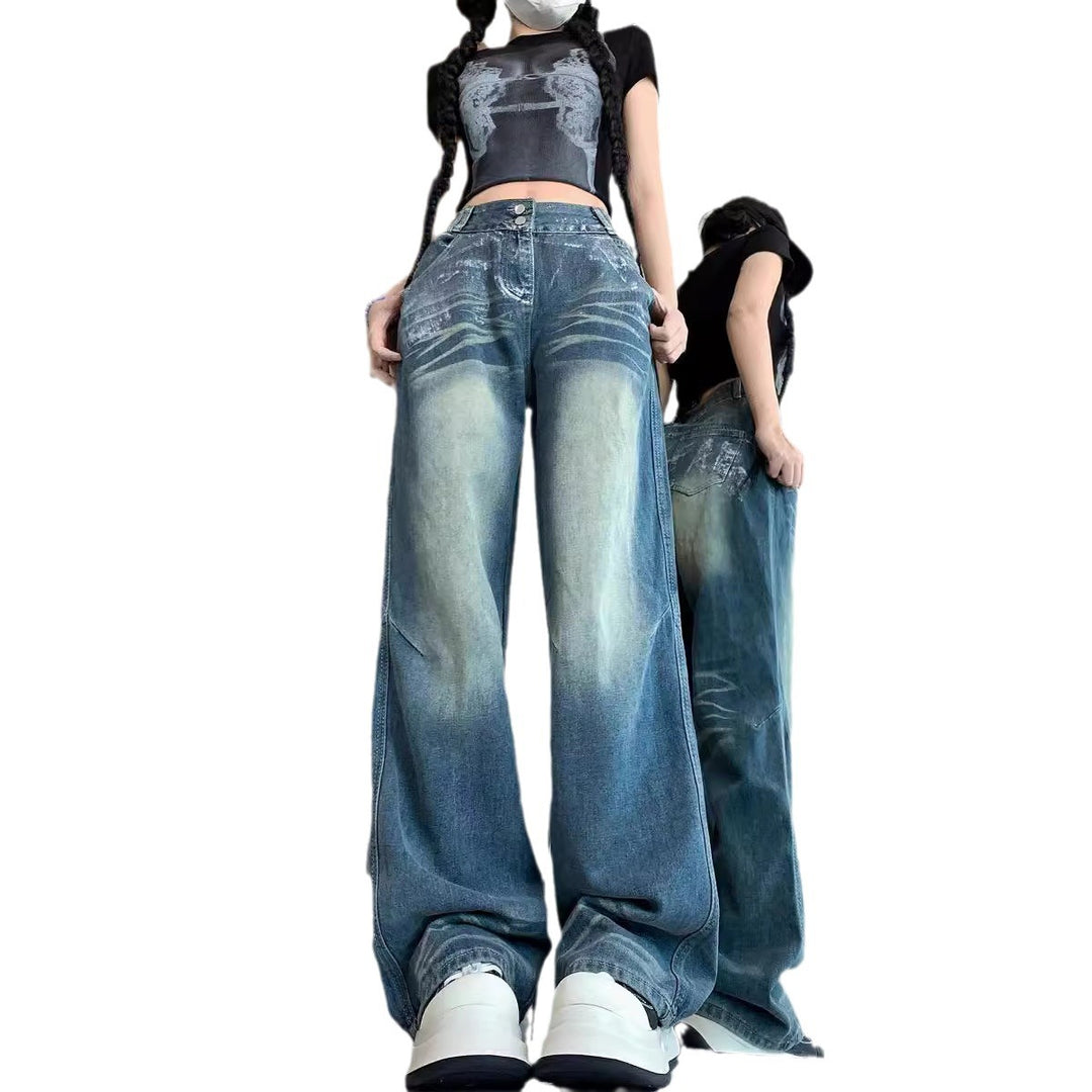 Damen Weite Jeans mit modischem Vintage-Waschlook und lässigem Design R&B