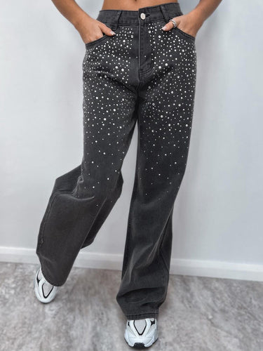 Damen Denim-Hose mit funkelnden Strass-Applikationen R&B
