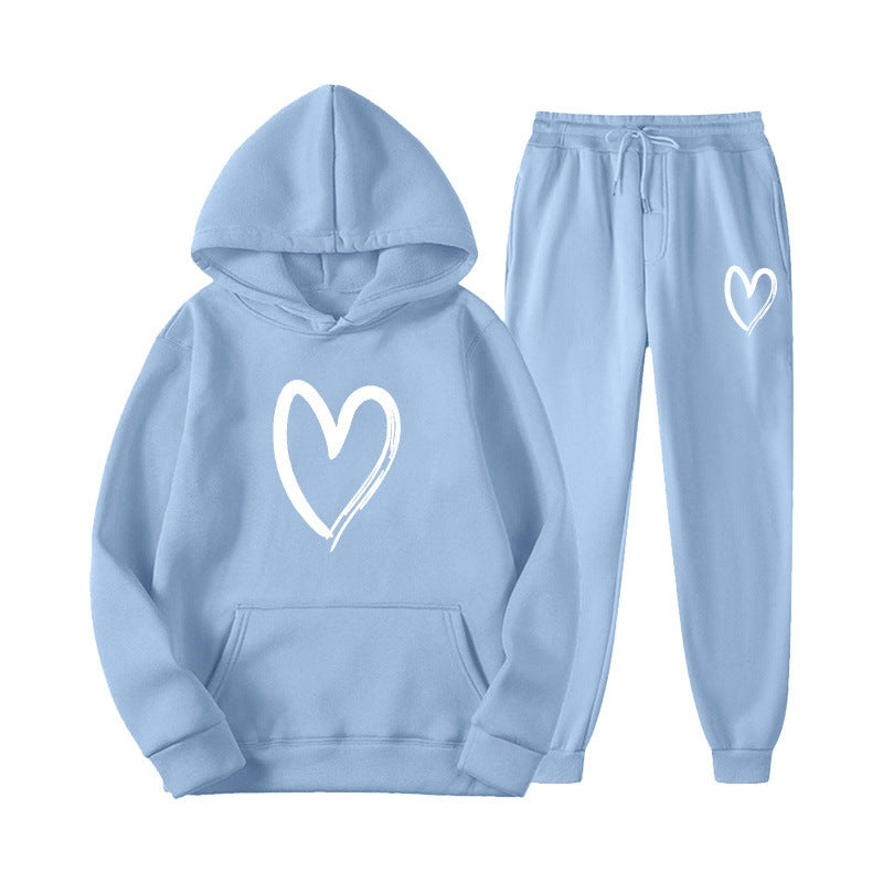 Damen Sweatsuit mit Kängurutasche und herzförmigem Print R&B