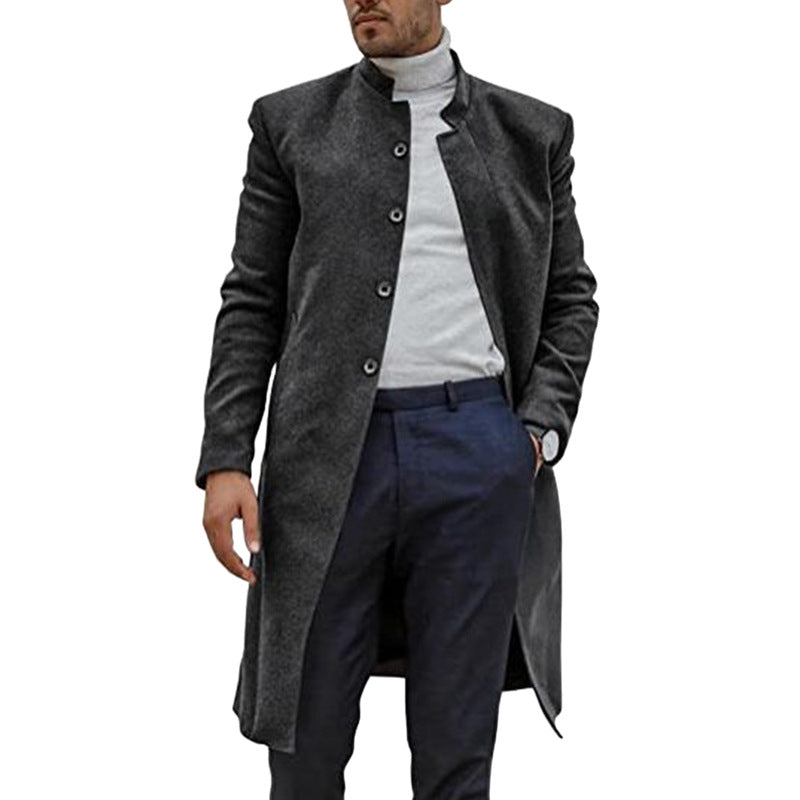 Herren stilvoller, moderner Wollmantel mit durchgehender Knopfreihe R&B