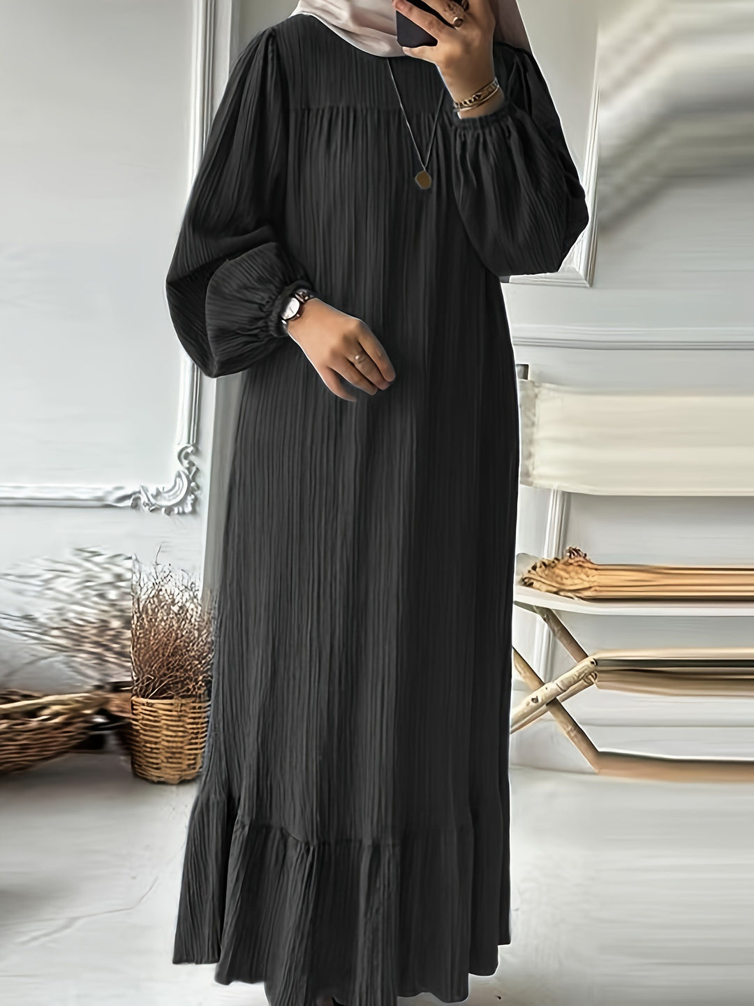 Damen Maxikleid mit waagerechtem Faltenwurf R&B