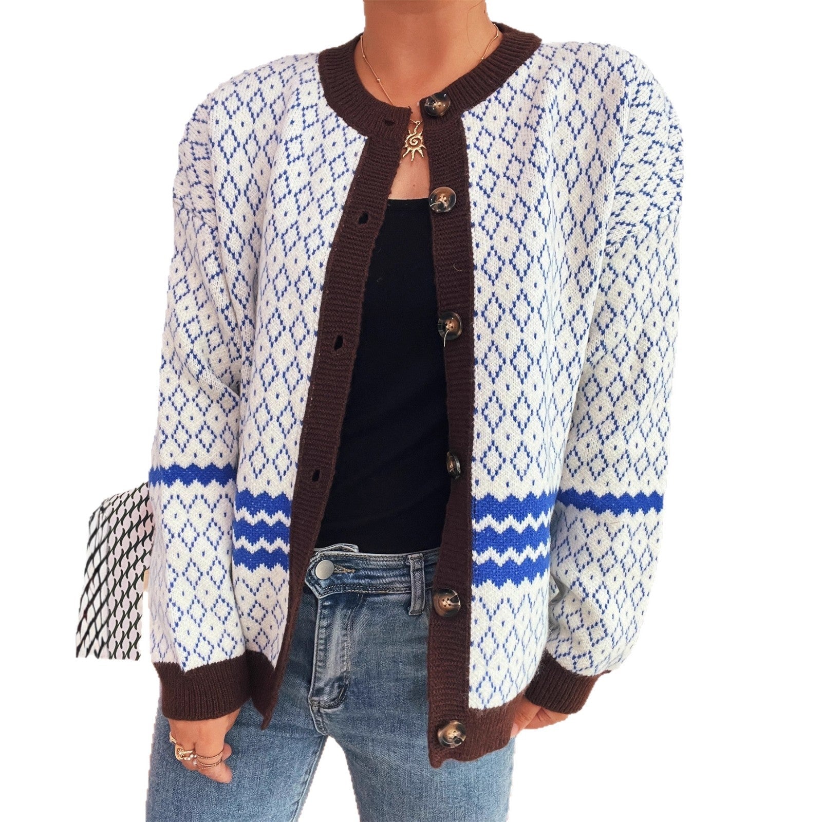 Damen Strickjacke mit vielseitigem Muster und eleganten Knopfdetails R&B