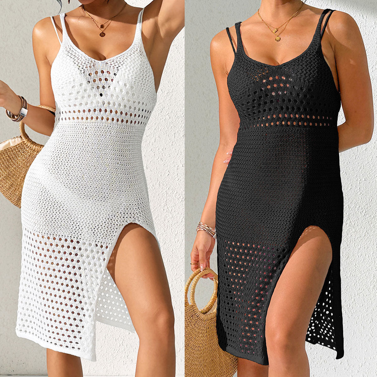 Damen transparenter Häkel-Strandkleid R&B