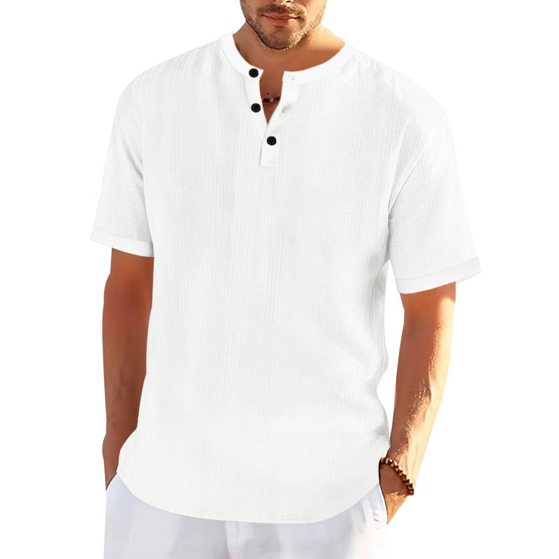 Herren modisches Kurzarmshirt mit Knopfleiste und strukturiertem Muster R&B