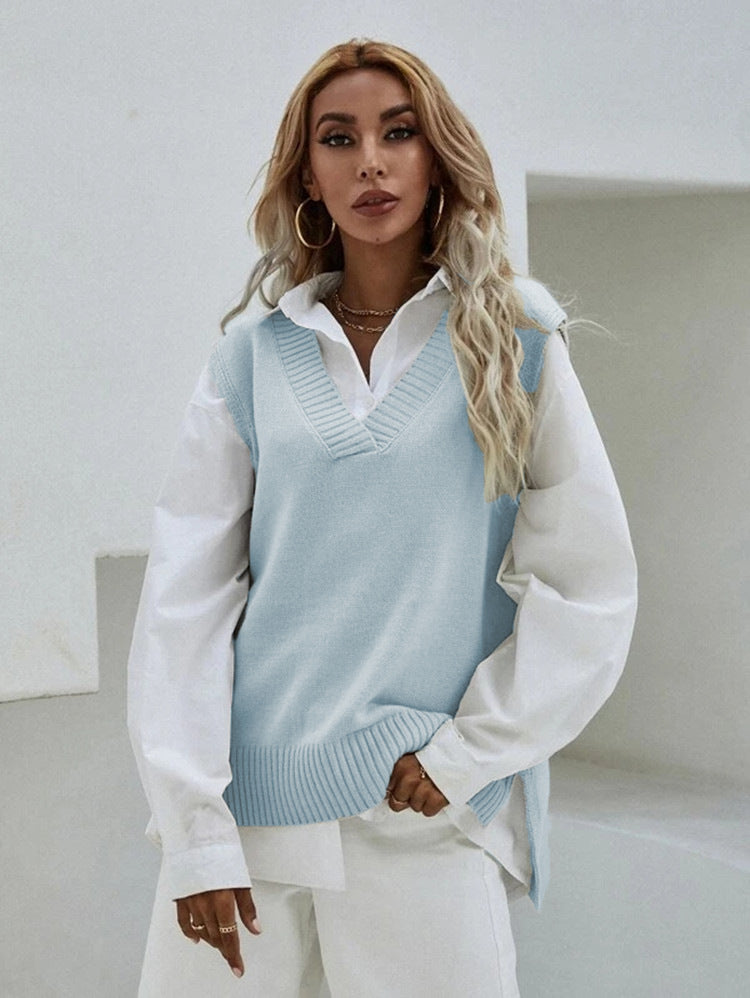 Damen Strickweste mit V-Ausschnitt und eleganter Rippenstruktur R&B