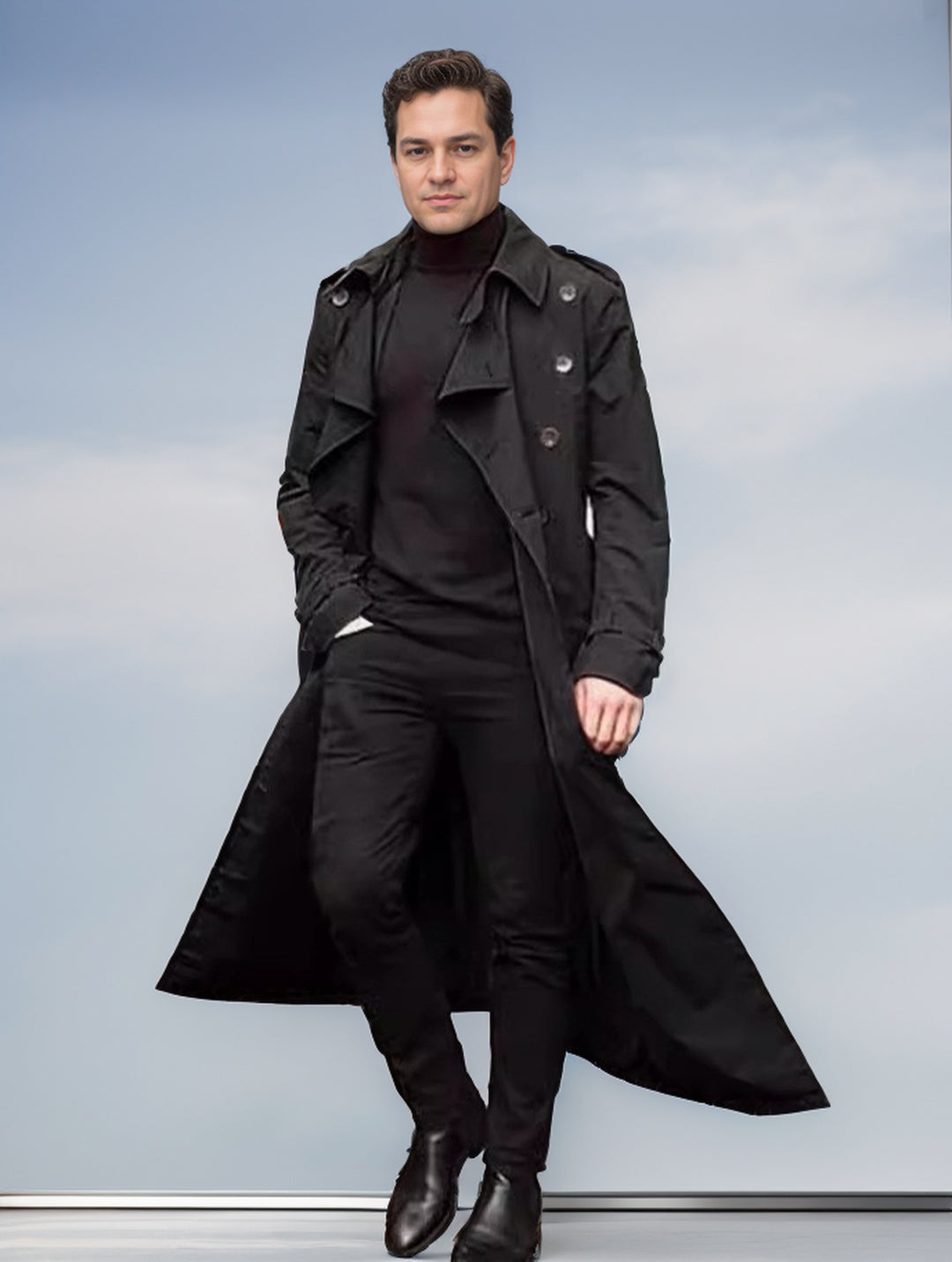 Herren langer Trenchcoat mit modernem Schnitt und praktischen Taschen R&B