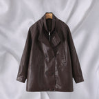 Damen Kunstlederjacke mit breitem Revers und praktischen Taschen R&B