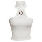 Damen Sportliches Crop-Top mit geschmackvollem Choker und dekorativem Detail R&B