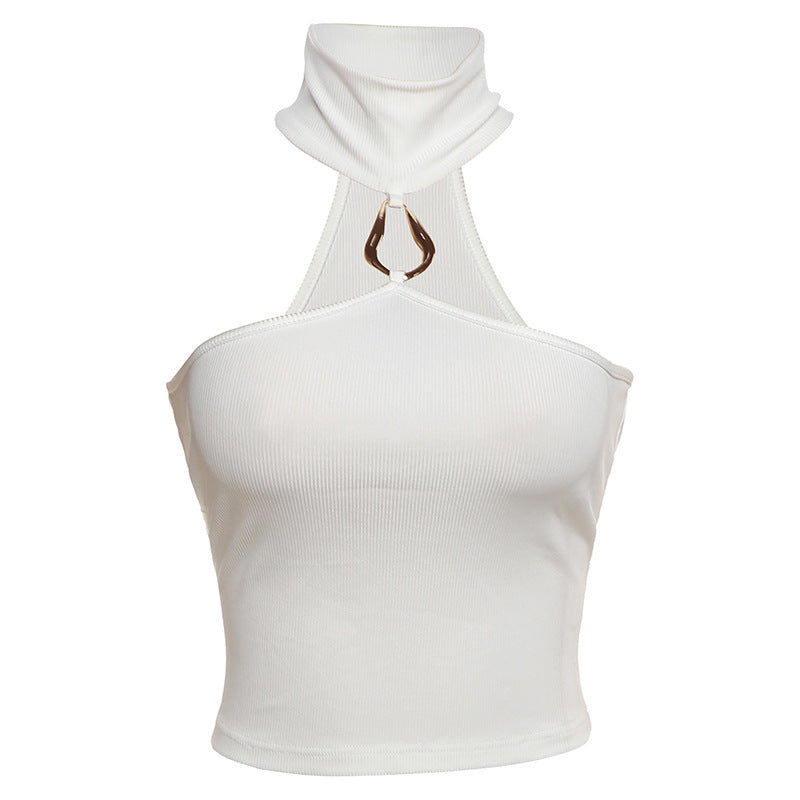 Damen Sportliches Crop-Top mit geschmackvollem Choker und dekorativem Detail R&B
