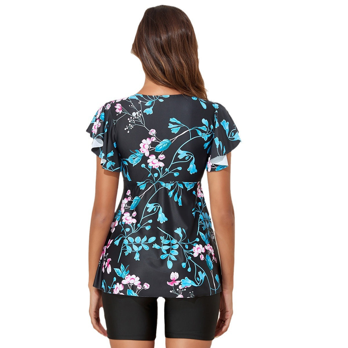 Damen Badeshirt mit Rüschen und integrierten Shorts R&B