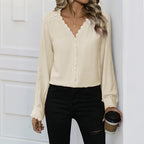 Damen elegante Bluse mit Spitzenakzenten und Knopfleiste