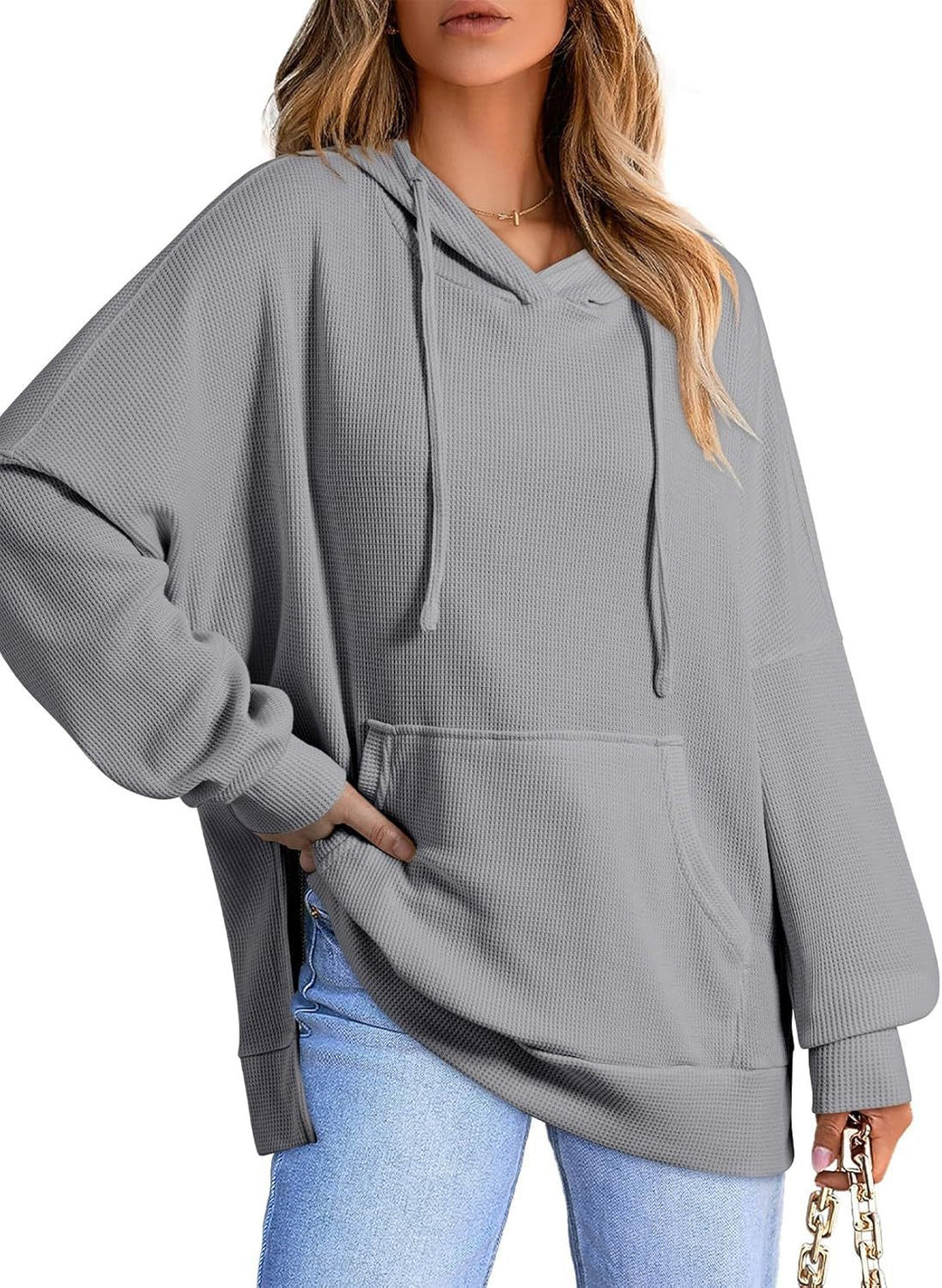 Damen Oversized Kapuzenpullover mit praktischen Taschen und seitlichen Schlitzen R&B