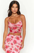 Damen Crop-Top mit floralem Design und verstellbaren Trägern R&B