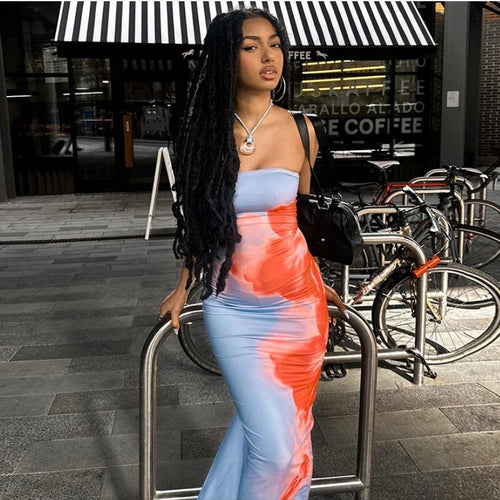 Damen Figurbetontes Langarmkleid mit modernem Farbverlauf und schmalem Schnitt R&B