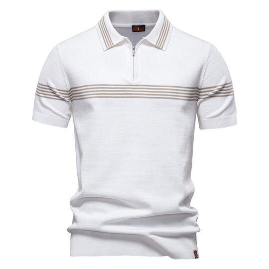Herren Polo-Shirt mit elegantem Reißverschluss und sportlichem Streifenmuster R&B