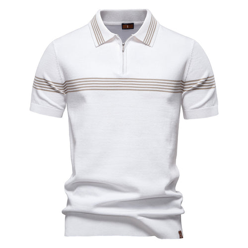 Herren Polo-Shirt mit elegantem Reißverschluss und sportlichem Streifenmuster R&B