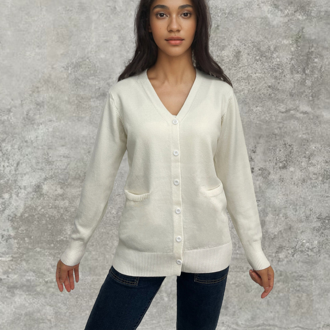 Damen elegante Strickjacke mit praktischen Taschen und feiner Knopfleiste R&B