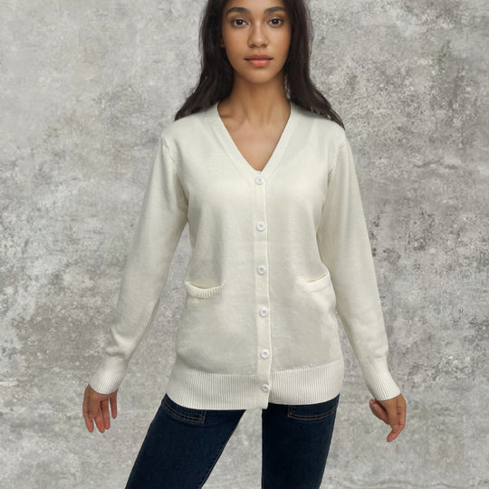 Damen elegante Strickjacke mit praktischen Taschen und feiner Knopfleiste R&B