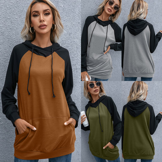 Damen lässiger Kapuzenpullover mit Taschen und sportlichem Raglan-Schnitt R&B