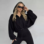 Damen Oversized Kapuzenpullover mit elastischem Bund und Reißverschluss R&B