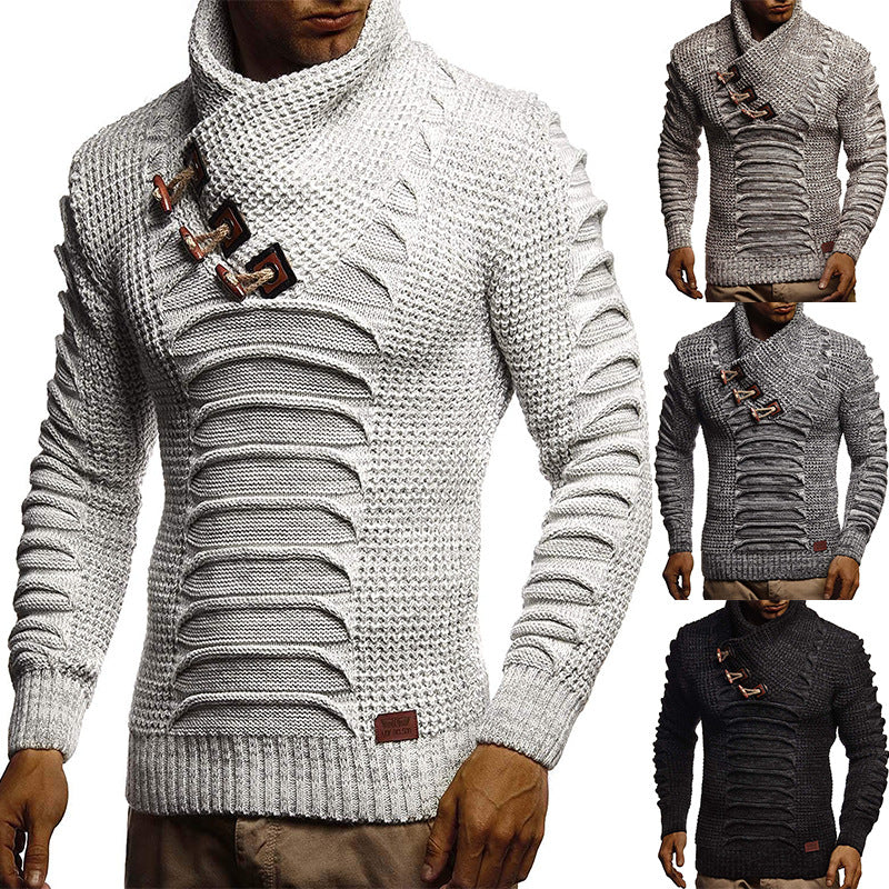 Herren Grobstrickpullover mit innovativem Schalkragen und rustikalem Design R&B