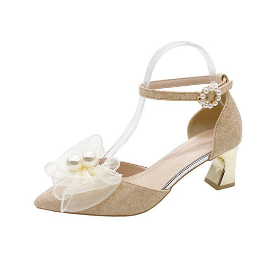 Damen elegante Pumps mit transparentem Riemen und Blumenapplikation R&B