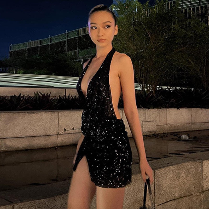 Damen Funkelndes Cocktailkleid mit Wickel-Design R&B