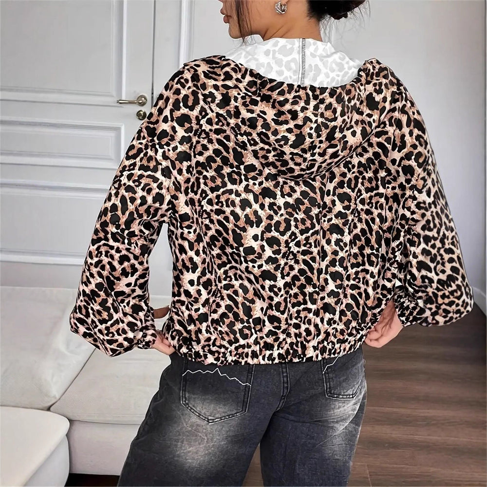 Damen leichte Kapuzenjacke im trendigen Leopardenmuster R&B