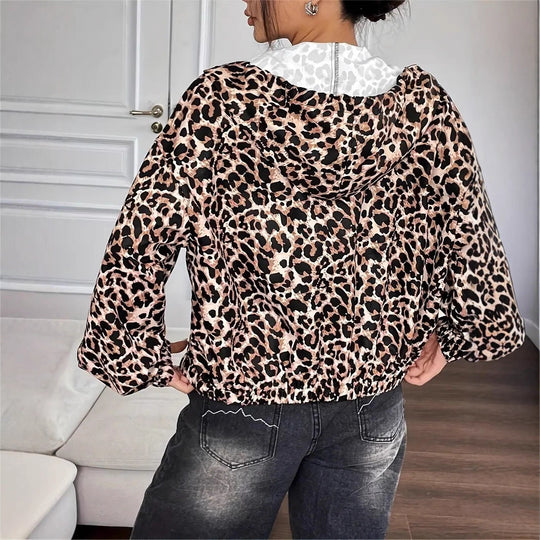 Damen leichte Kapuzenjacke im trendigen Leopardenmuster R&B