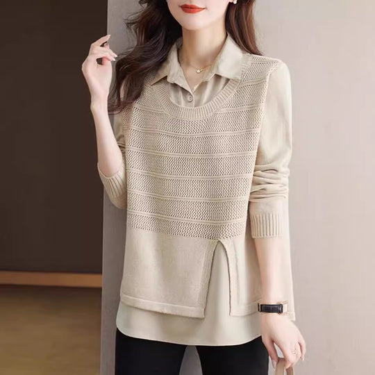 Damen Modischer Layered Pullover mit Struktur R&B