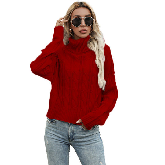 Damen pullover mit hohem Rollkragen und Zopfmuster R&B