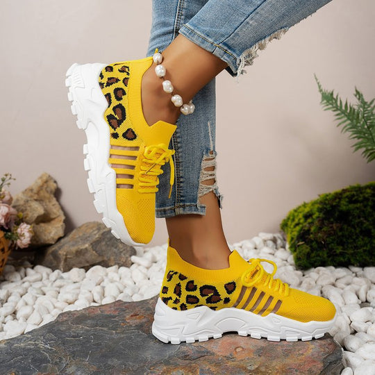 Damen Sportliche Sneakers mit atmungsaktiver Netzstruktur und modischem Leopardenmotiv R&B