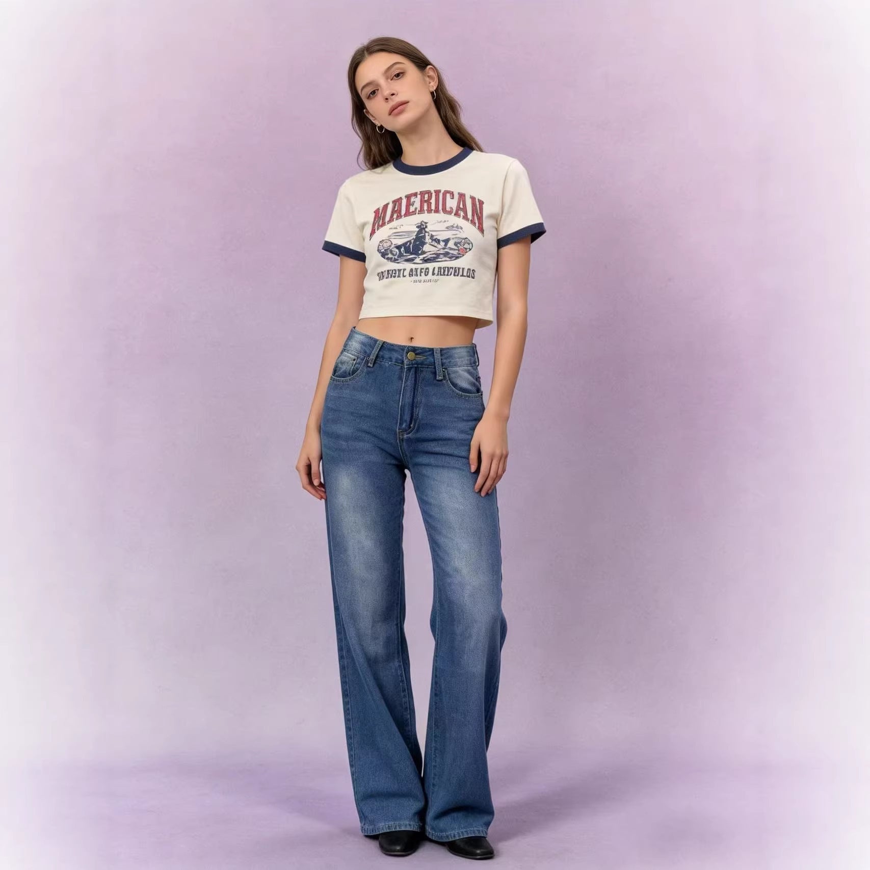 Damen Weite High-Waist Jeans mit klarer Schnittführung