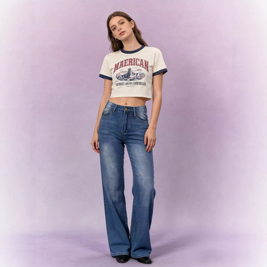 Damen Weite High-Waist Jeans mit klarer Schnittführung