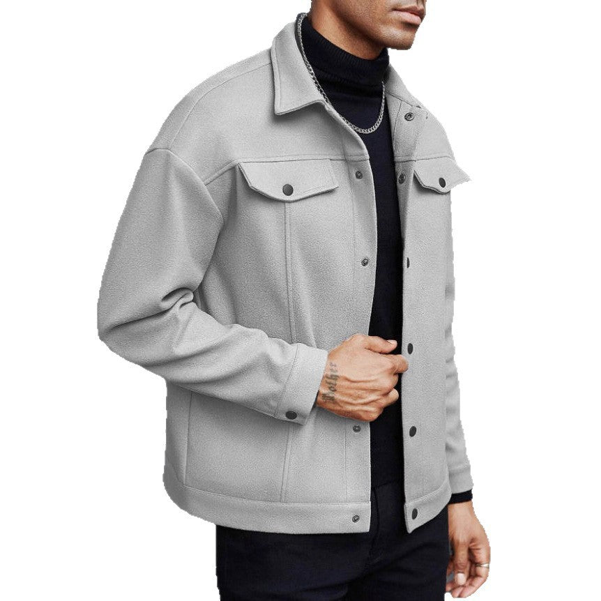 Herren nan Wolloptik-Overshirt Jacke im Shacket-Stil mit Brustklappen und Druckknopfleiste R&B