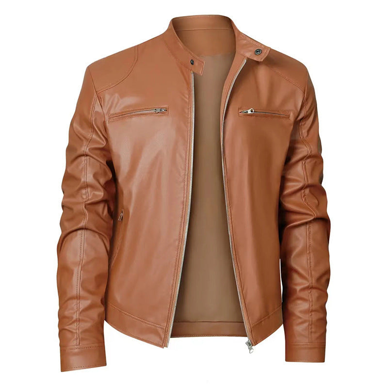 Herren Bikerjacke aus weichem Leder mit Stehkragen R&B
