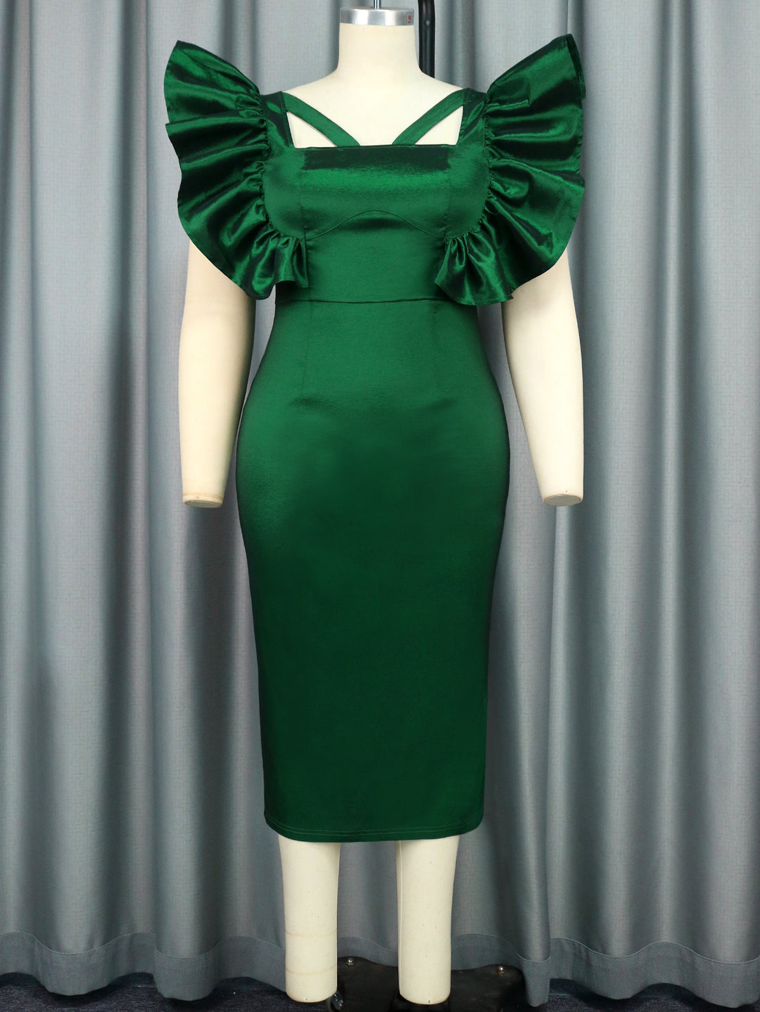 Damen Elegantes Maxikleid mit voluminösen Rüschenärmeln R&B