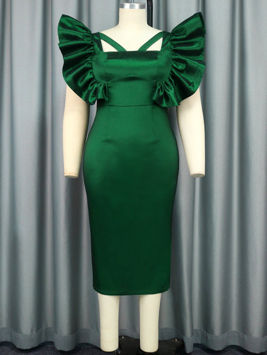 Damen Elegantes Maxikleid mit voluminösen Rüschenärmeln R&B