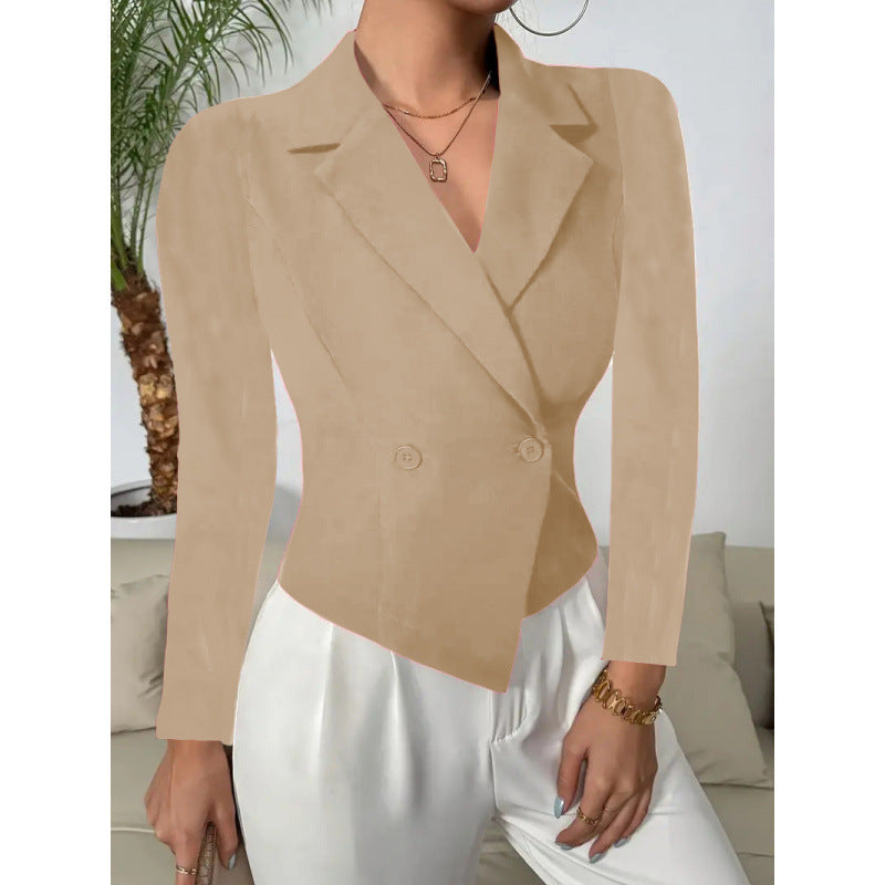 Damen Elegante Blazerjacke mit doppelt knöpfbarer Front und geschwungenem Saum R&B