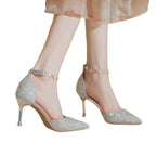 Damen elegante Pumps mit glitzerndem Strass und zartem Riemchen R&B
