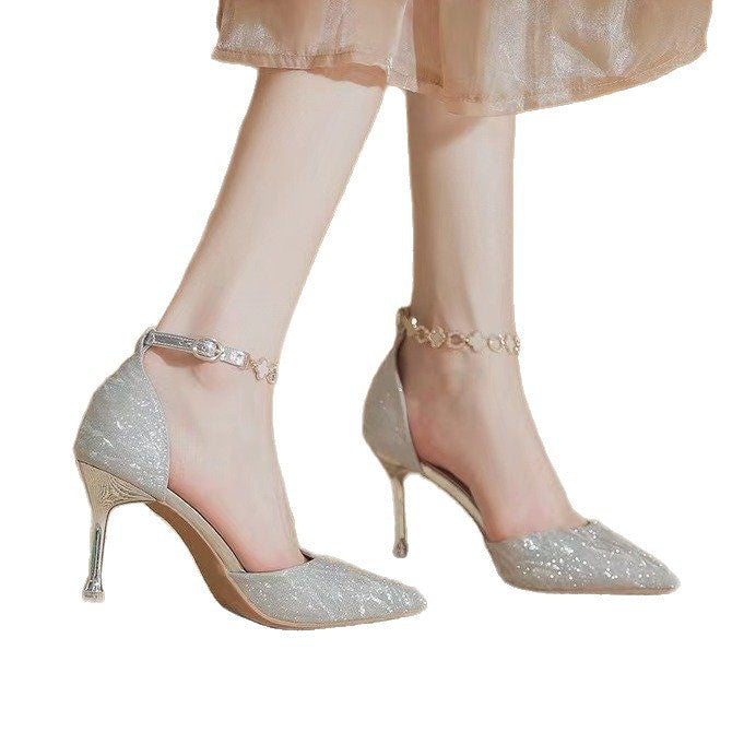 Damen elegante Pumps mit glitzerndem Strass und zartem Riemchen R&B