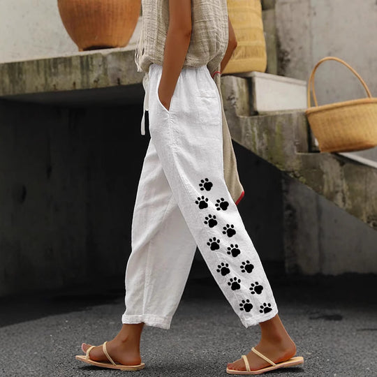 Damen Freizeithose mit tierischem Pfotenmotiv R&B