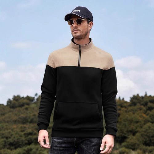 Herren funktionale Sweatjacke mit hochschließendem Kragen und praktischer Kängurutasche R&B