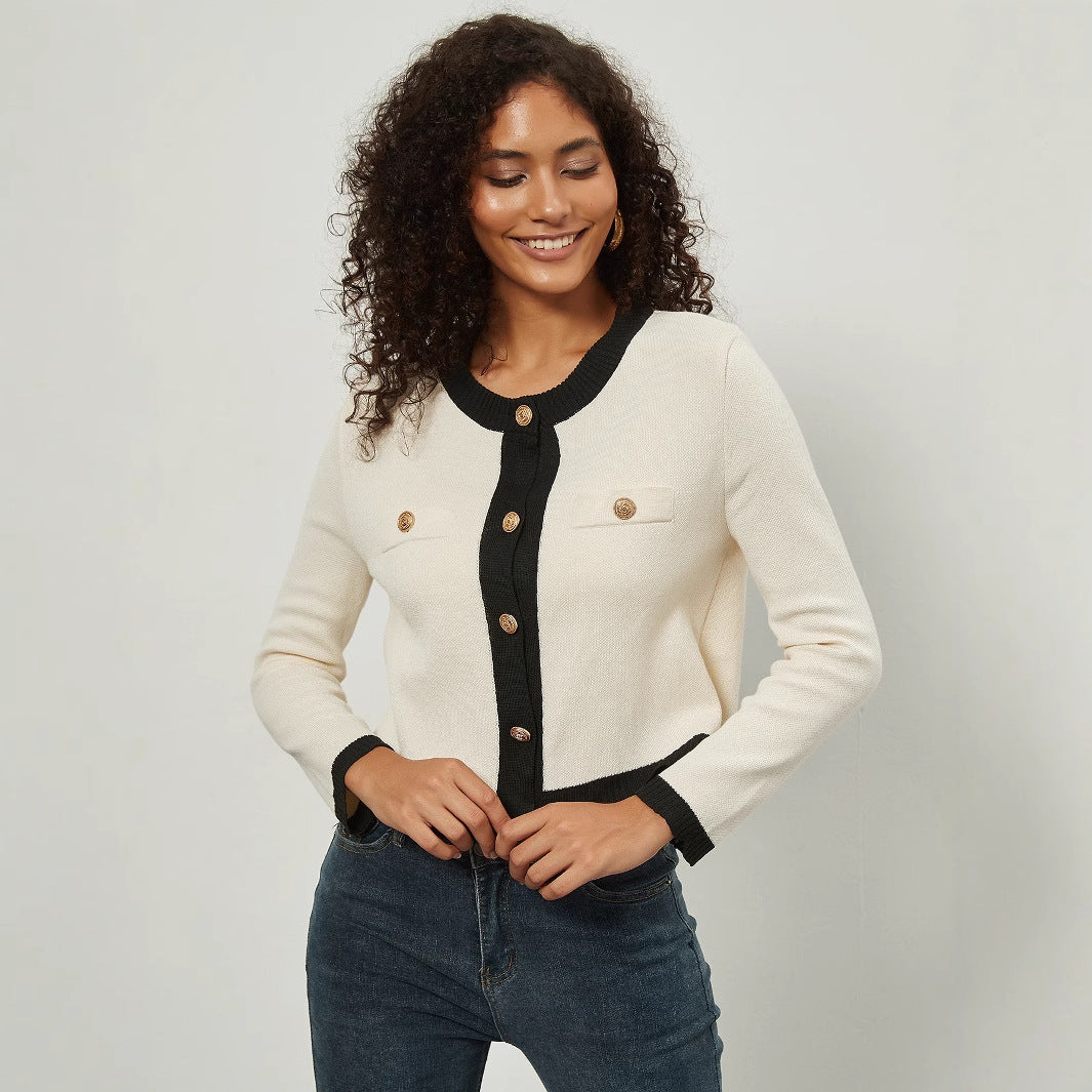 Damen Kurz geschnittene Strickjacke mit eleganten Knopf-Details R&B