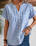 Damen Karobluse mit leichtem Baumwollstoff und modischem Button-Up-Design R&B